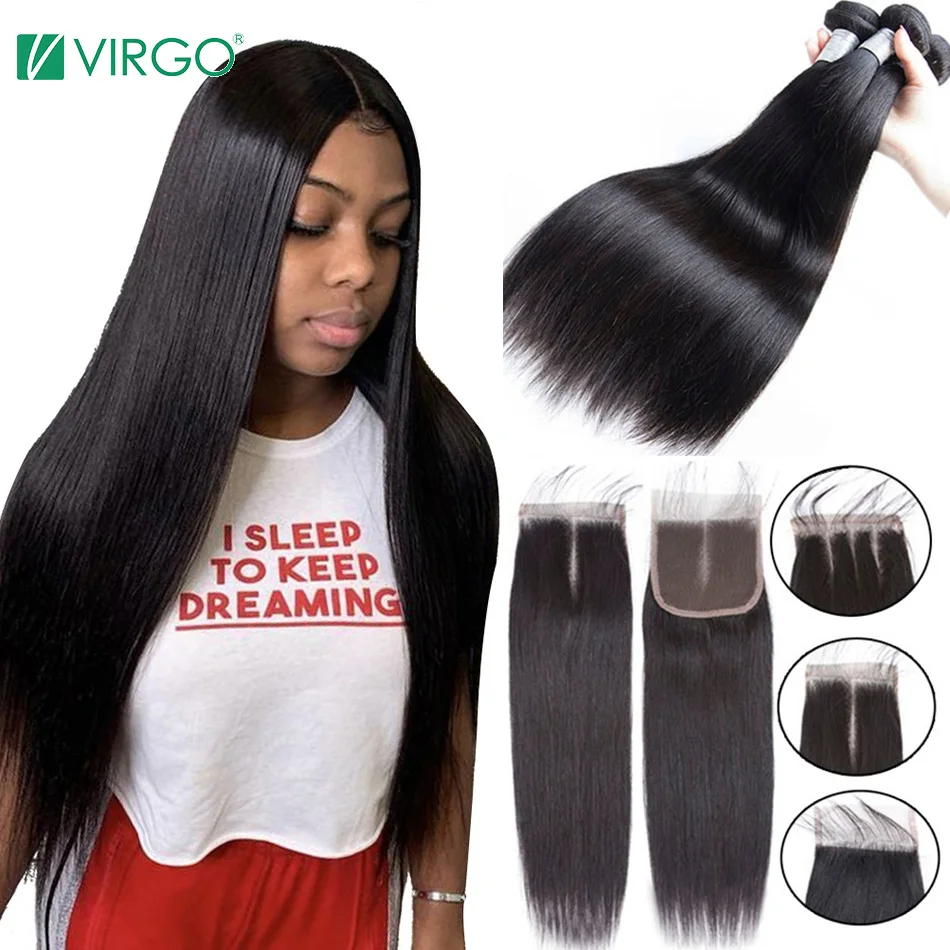 Перуанские пряди Девы 4X4 с застежкой прямые 100% человеческие волосы волос|3/4 пучка