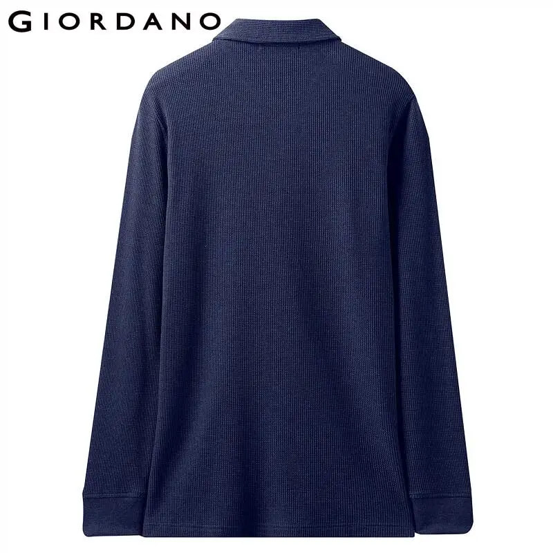 Giordano мужские рубашки поло с вафельным узором, с длинными рукавами, мужские плотные однотонные поло Para Hombre, с разрезом по подолу, Camisa Polo 01019783