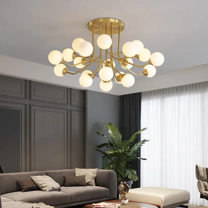

G9 Copper Luxury LED Chandelier Lighting For Dining Living Room Bedroom Hanging Lamp Modern Home Deco Simple Glass Ball Fixtures