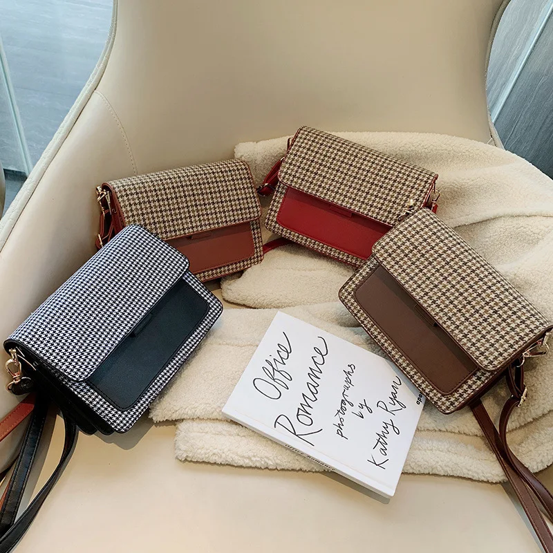 

New Female Bag Fashion Plaid Small Square Bag Small Bag Women Leather Handbags Cross One Shoulder Bag for Women