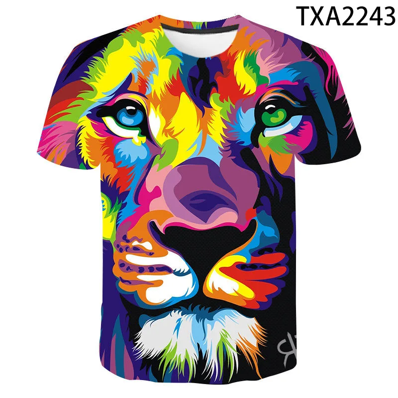 

2021 Fashion Lion 3D Printed T-shirt Animal Pattern Summer Short Sleeve Top Men's T-shirt Boys Girls Children Tee Casual Clothes