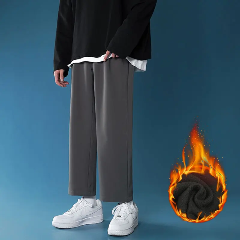 

2021 мужские молодежные модные брюки с эластичной талией, утепленные кашемировые повседневные брюки, свободные деловые Костюмные брюки