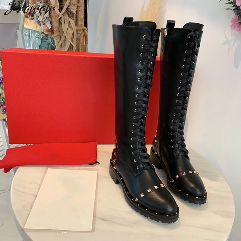 

Prowow Women's Boots Genuine Leather Women's Boots Studded Design Women's Boots Classic Winter Brand Knee-High Boots