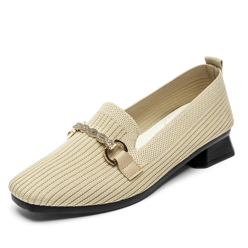

2021 Spring New Fashion Brand Office Ladies Shoes Women Heels Square Slip-On Zapatos De Mujer Comfy Walking Plataforma