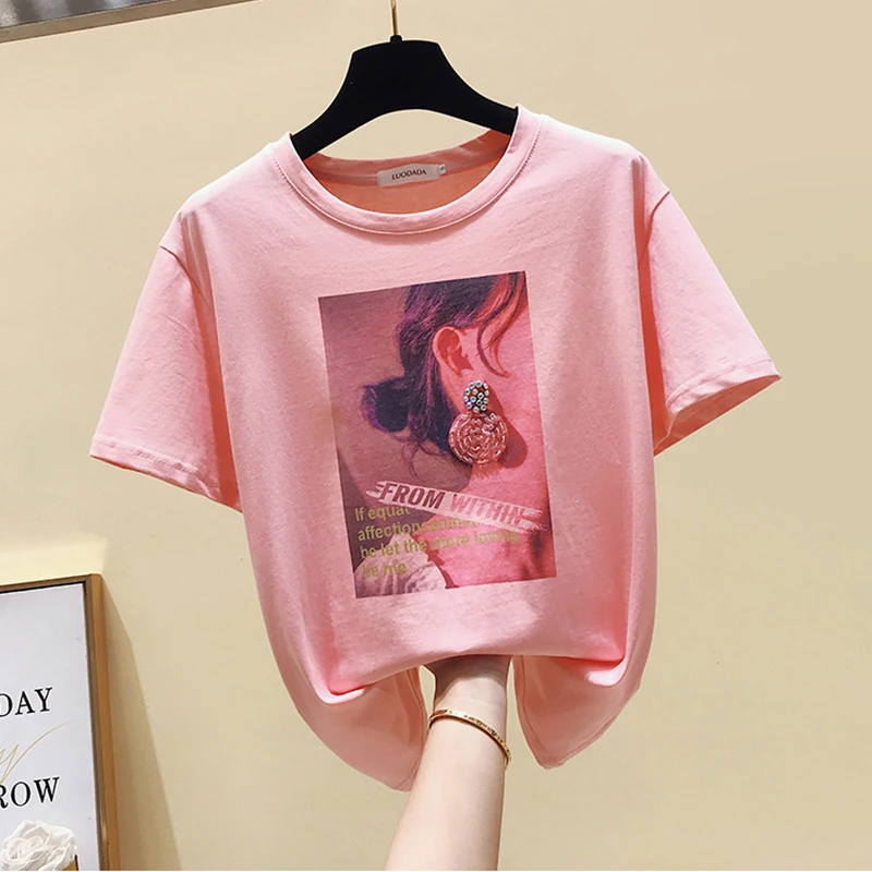 Милая летняя одежда для девочек с буквенным принтом футболки женщин коротким