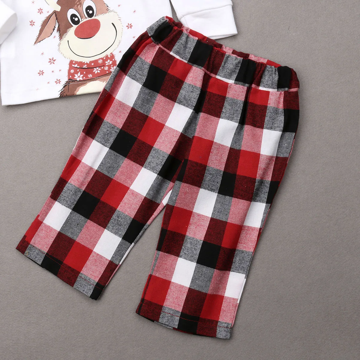 

Family Matching Outfits Christmas Pajamas Sets Xmas Deer Printed Clothing Sets Long Sleeve O Neck Top + Plaid Pants