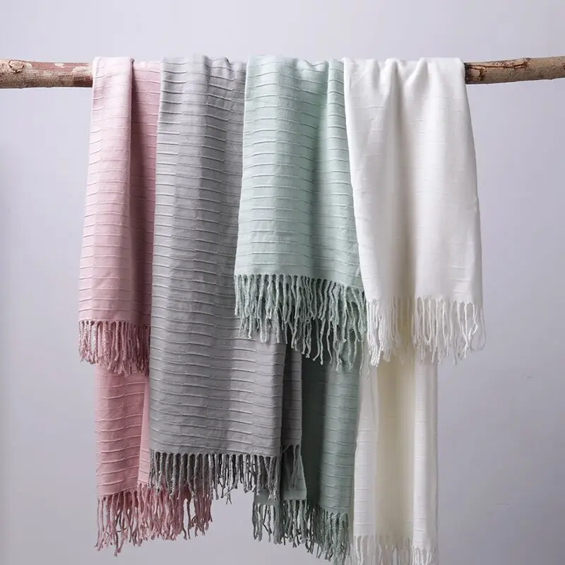 

PHF Acrylic Texture Knitted Sofa Blanket Cover Fundas Nordicas Blankets And Bedspreads Decorative Blanket Wrapped In Bed Pink