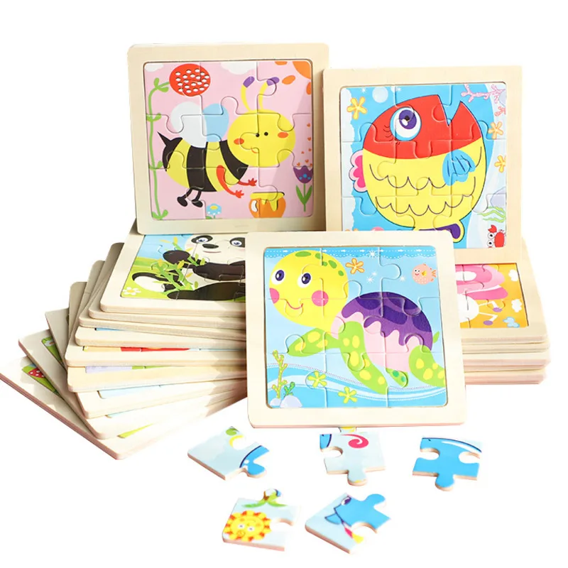 

Intelligence Kids Toy Wooden 3D Puzzle Jigsaw Tangram for Children Baby Cartoon Animal/Traffic Puzzles Educational Learning Toys
