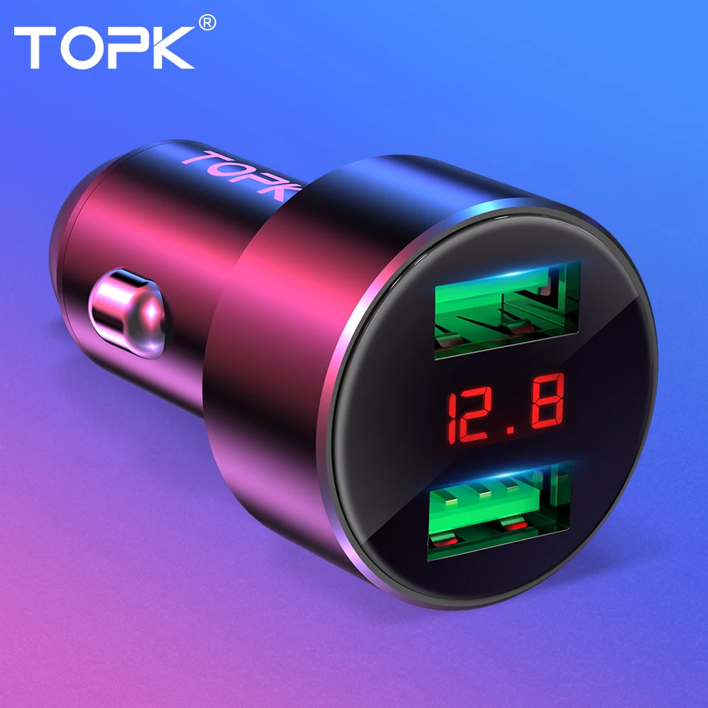 TOPK G209 3.1A 5 в двойной USB Автомобильное зарядное устройство светодиодный цифровой дисплей для iPhone X XR Xs samsung Xiaomi быстрое зарядное устройство Автомобильное usb-устройство для зарядки телефона