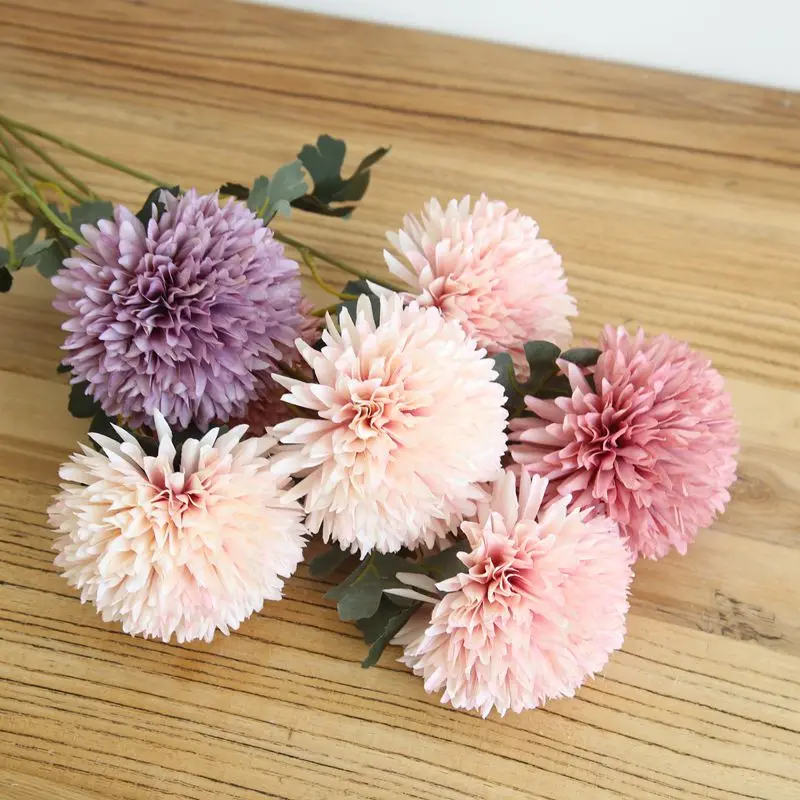 

5pc Colour Dandelion Artificial Flowers Ball Simulation Road Cited Wall Fake Flower Home Decoration Wedding Holding Flower