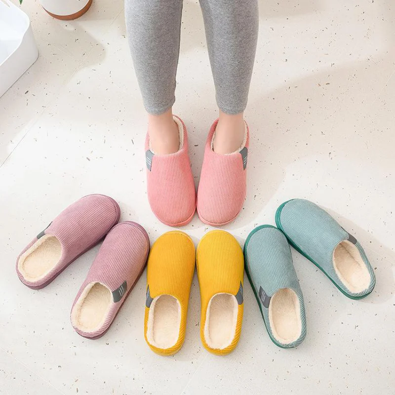 

Winter/Spring Warm Men＆Women's Slippers Solid Women Slippers For Home Non Slip Shoes Indoor Soft Soles Stripe House Slippers