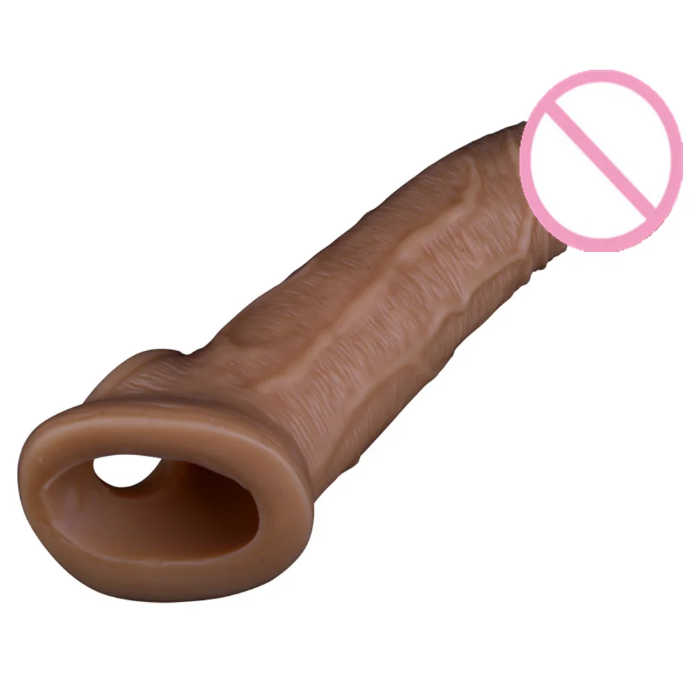 Penis Sleeve Extender With 60mm Sex Toys Liquid Silicone Solid Glan Reusable Condoms For Male Penis Enlargement Sex Shop