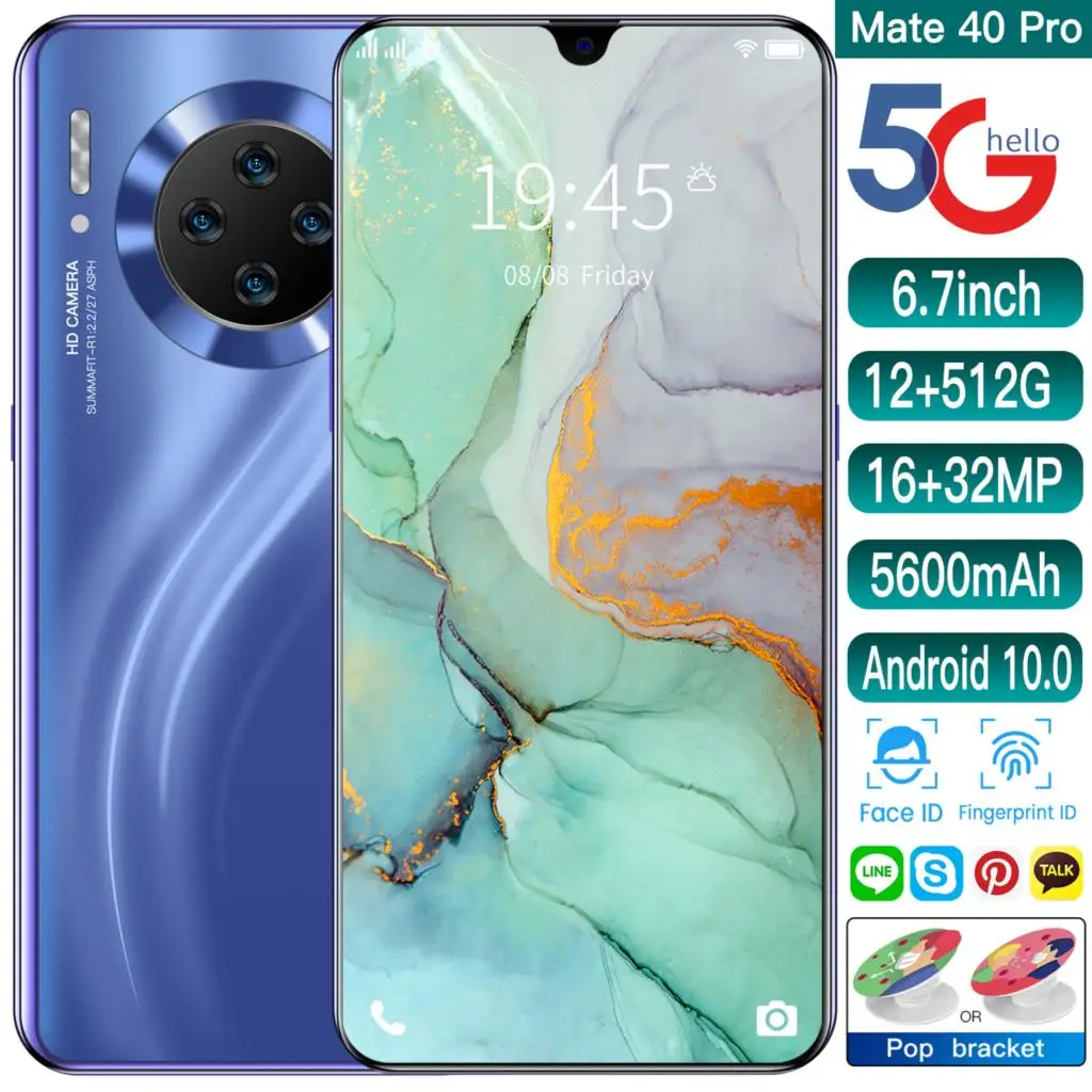 

HuaWe Mate 40 Pro 2021 New Mobilephone 5G LTE 5600mAh Battery Cellphone 6.7 Inch Screen Dual SIM Smartphone Face Fingerprint ID