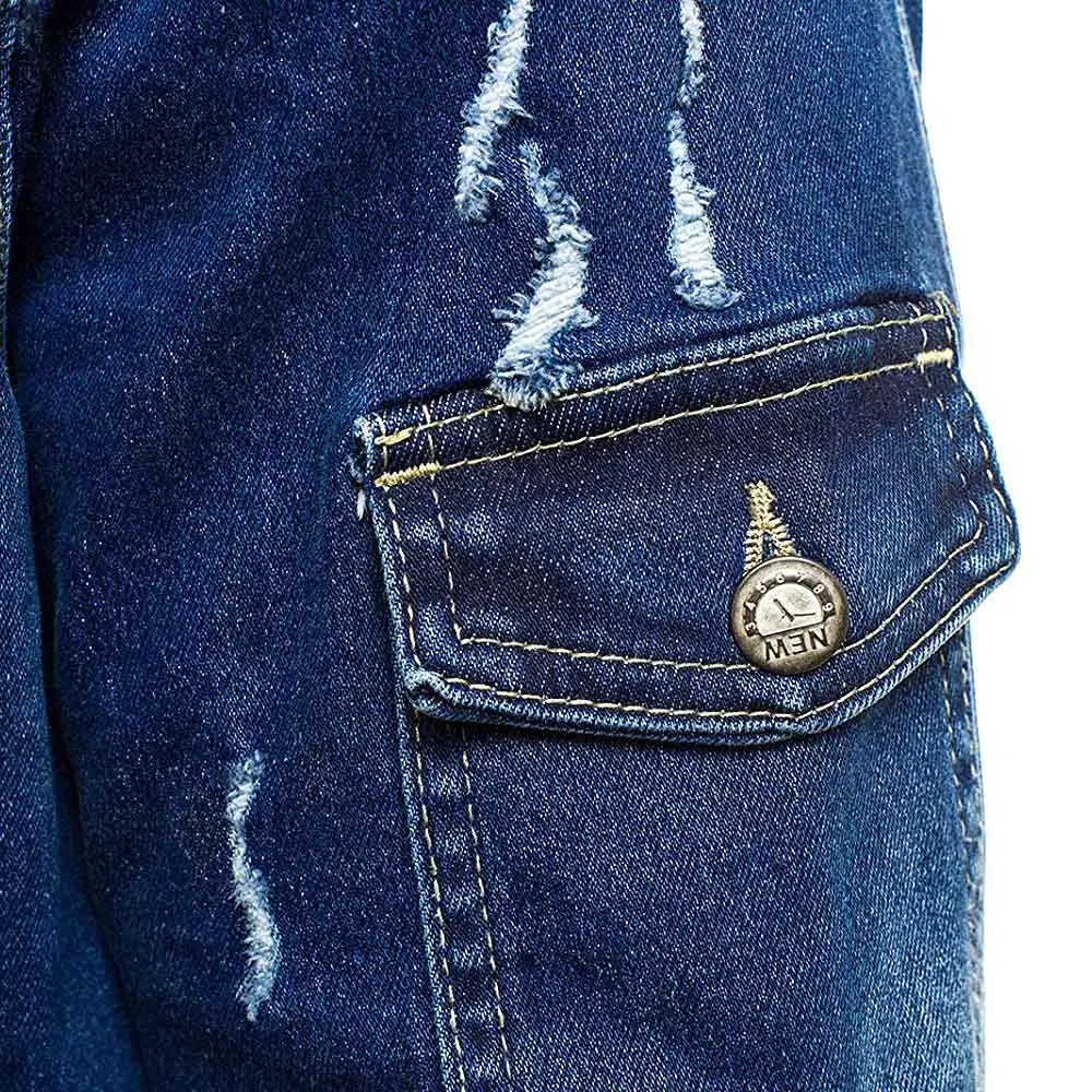 E-BAIHUI 2020 Fashion Mens Long Denim Jackets Coats Ripped Distressed Slim fit Jeans Casual Jean Jacket Coat for Male | Мужская одежда