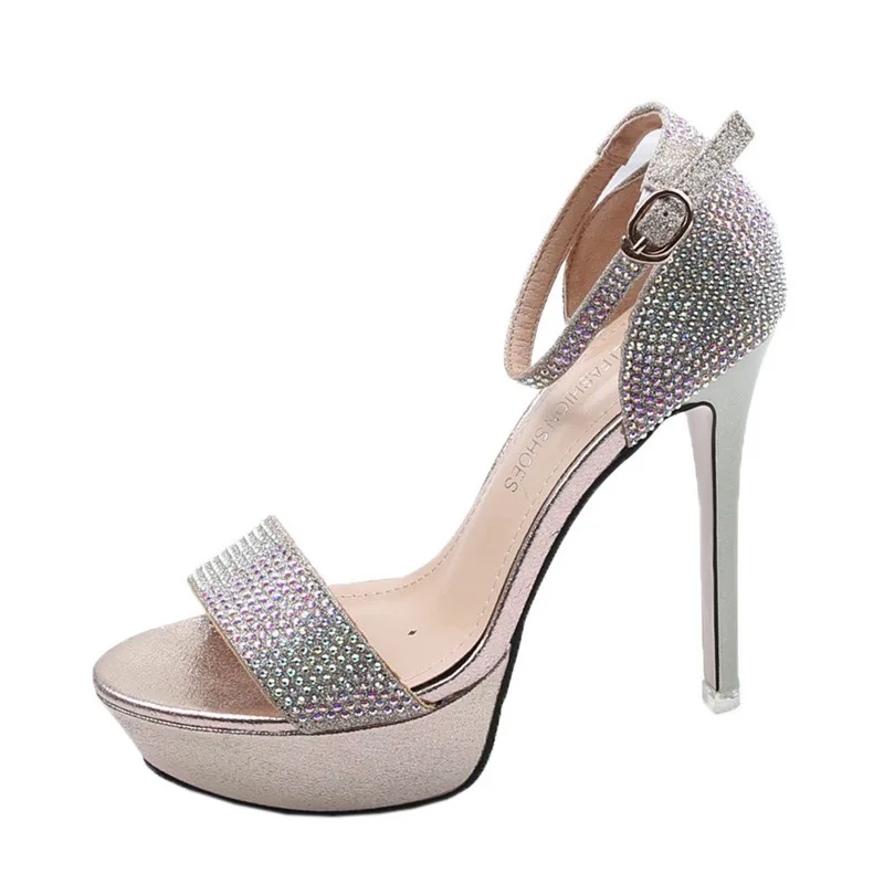 

Женские босоножки на высоком каблуке 12 см, летние водонепроницаемые сандалии на шпильке и платформе с пряжкой и открытым носком, 2019