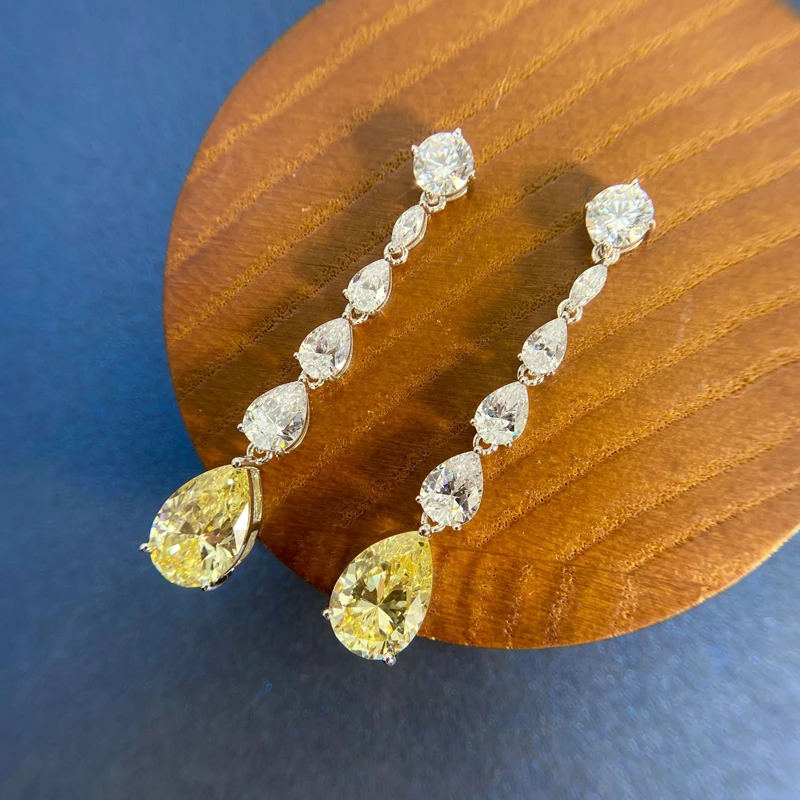 Серьги для женщин OEVAS Luxury из 100% стерлингового серебра 925 с подвесками из созданного моиссанита и цитрина, ювелирные изделия оптом.