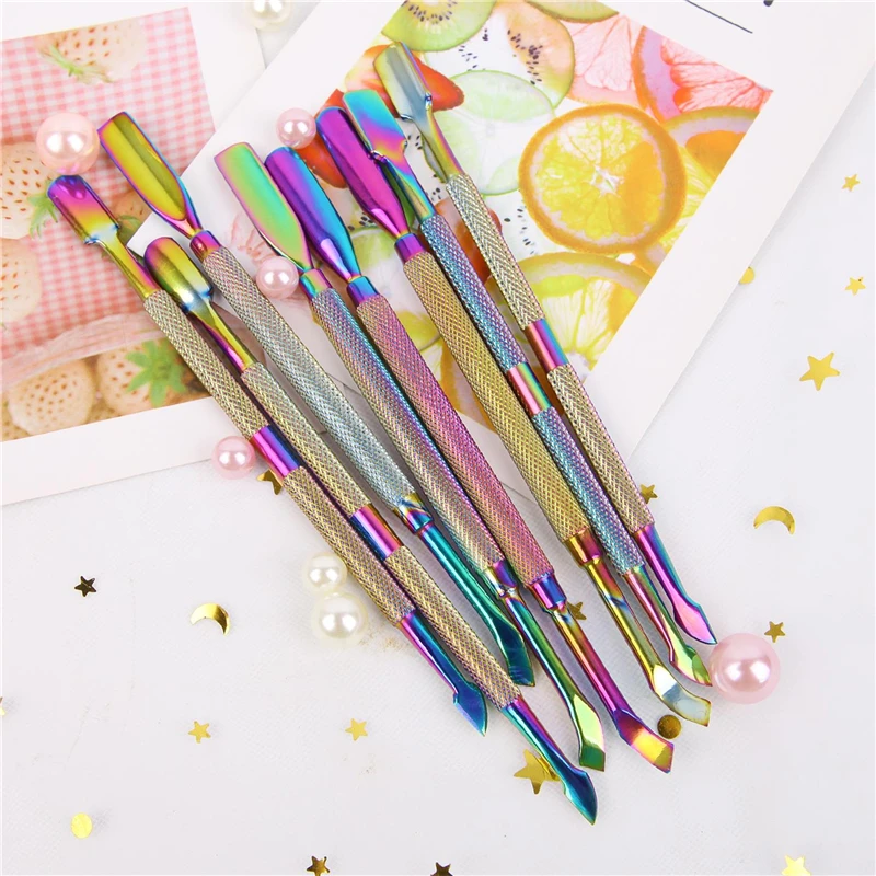 Пинцет двусторонний Радужный из нержавеющей стали для отодвигания кутикулы