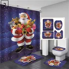 Синий Санта с рождественским подарком, занавеска для душа, золотой снеговик, праздничный декор, набор ковриков для ванной, мягкий ковер, коврик, аксессуары для ванной комнаты