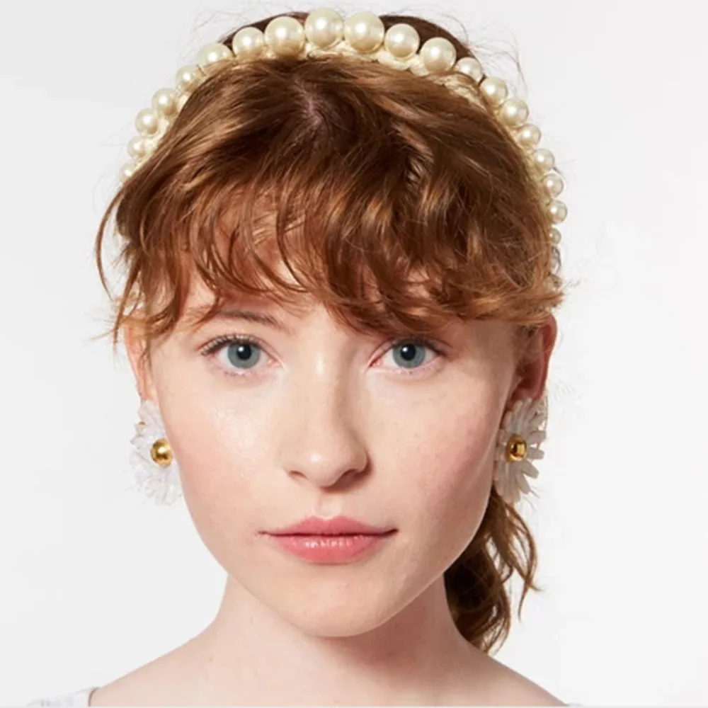 Женская повязка на голову с большим жемчугом и цветами |