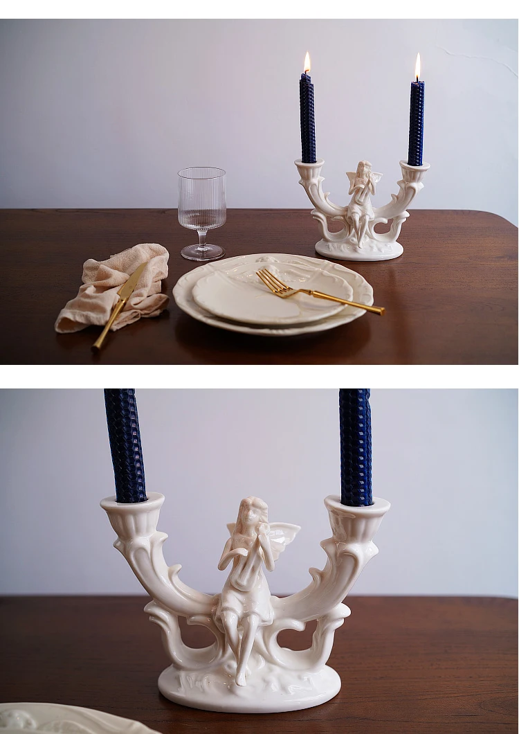 

White Candle Holder Ceramic Creative Ornaments European Nordic Candlestick Vintage Porta Velas Dining Table Decoration ED50ZT