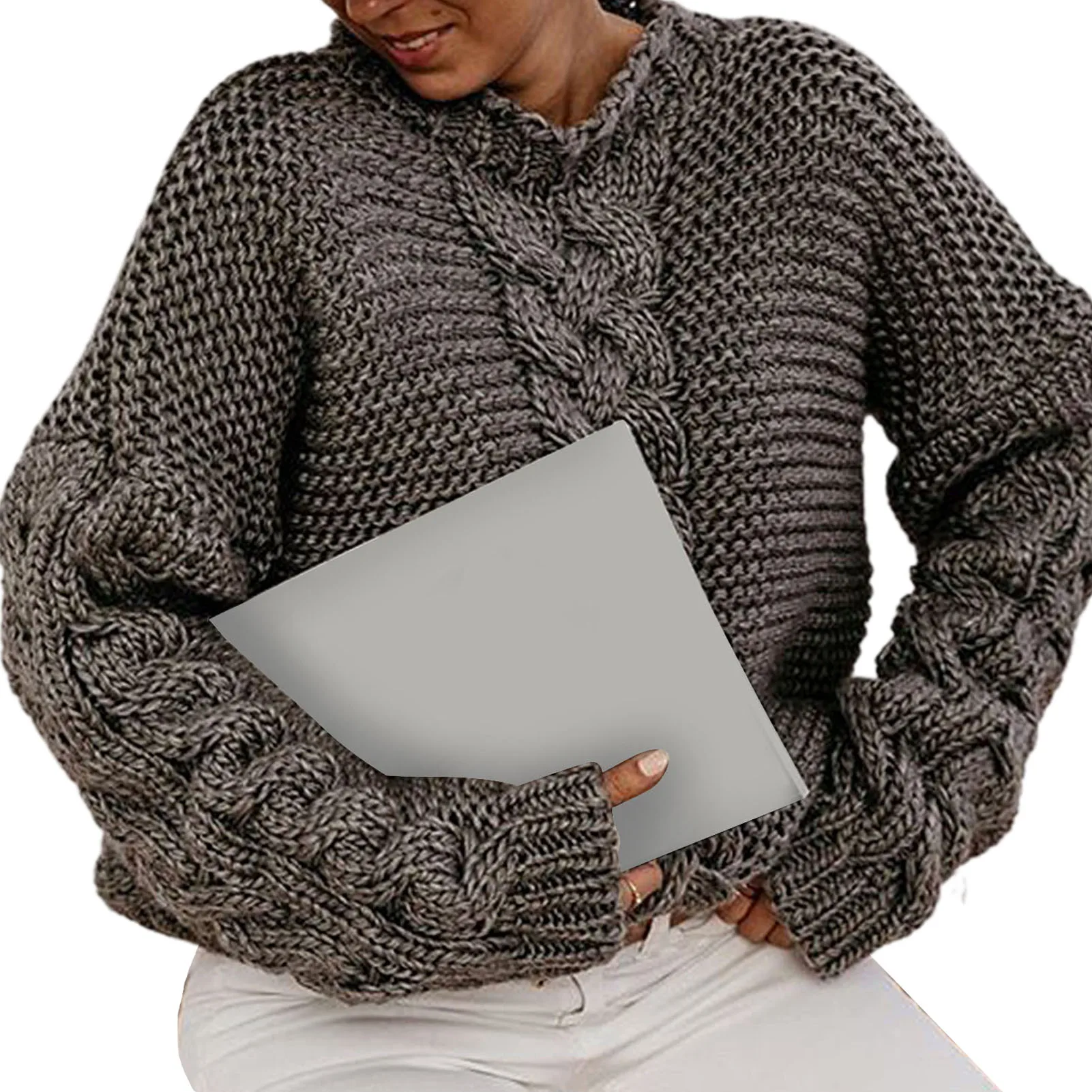 Женский вязаный свитер с V-образным вырезом однотонный Повседневный Свободный