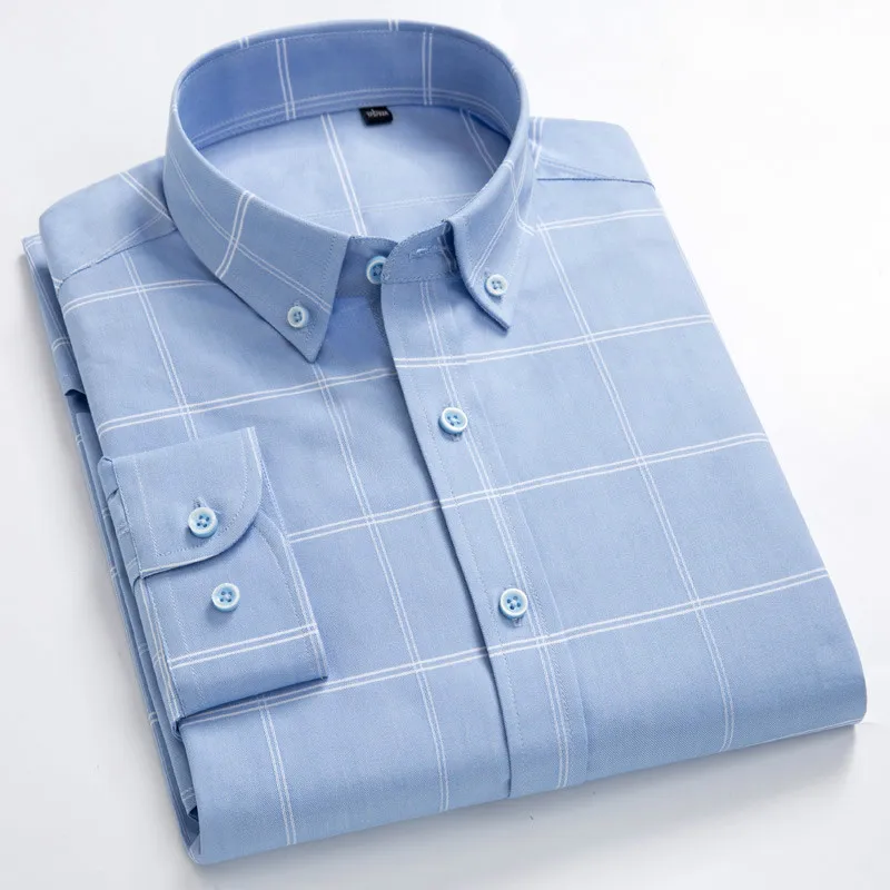 11 Color Cotton Oxford Striped Plaid Longsleeve Shirt for Men Dress Shirts 8XL High Quality Pure Color Business Button Up Shirt