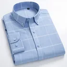 Рубашка мужская хлопковая в клетку, полосатая классическая сорочка из ткани Оксфорд с длинным рукавом, деловая на пуговицах, однотонная, 11 цветов, 8XL