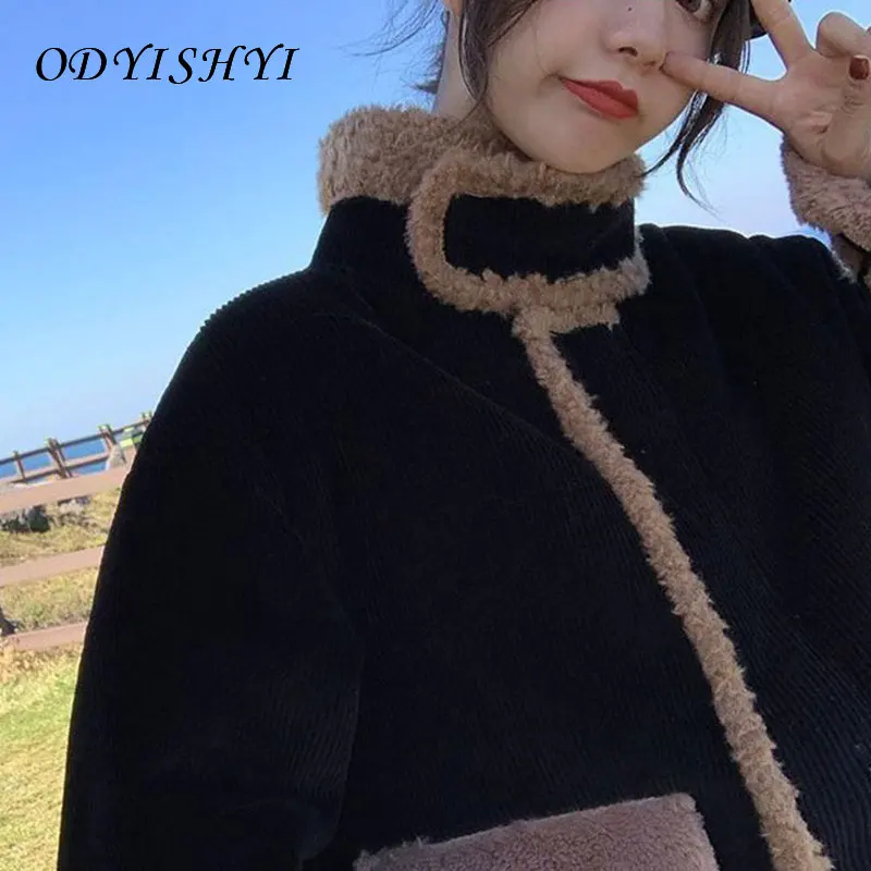 

2020 New Autumn Winter Ladies Wild Short Jackets Corduroy Warm Outwear Thick Lamb Fur Coat Fried Street Jacket Women Parka DH420