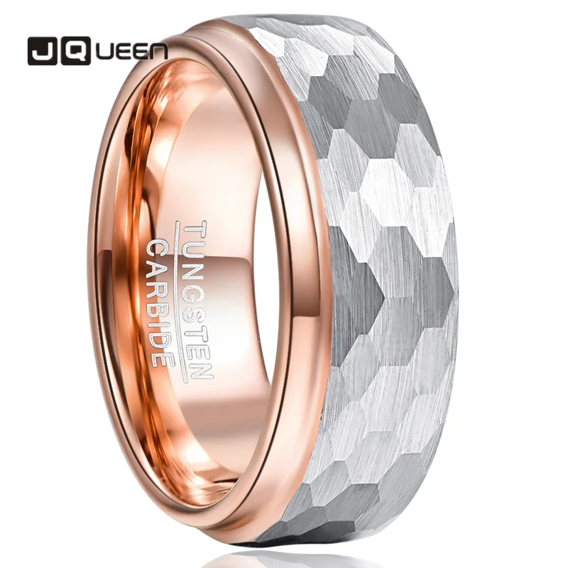 Кольцо мужское из вольфрамовой стали с покрытием розового золота 8 мм|Кольца для