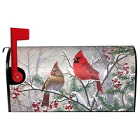 mailbox cover magnetic standard size winter cardinals birds holly berry branches mailbox wraps post letter box cover christmas