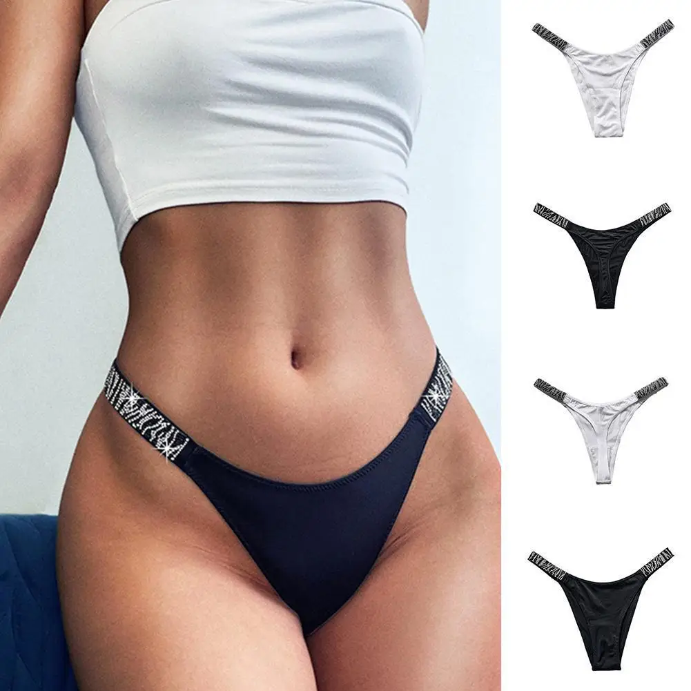 

Sexy G String Panties Women Comfort Cotton Seamless Underwear Sexy Zebra Rhinestone Thongs Female Low Waist Intimates Lingerie