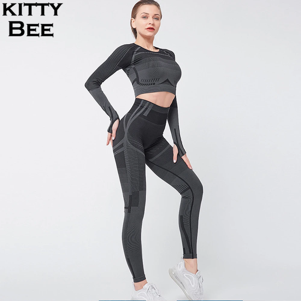 Бесшовный комплект для йоги женская одежда спортзала из 2 предметов женский