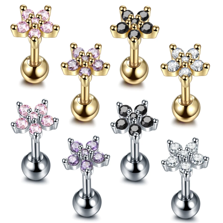 

1 PC Fashion Stainless Steel Flower Earrings 2021 Trend Korean Ear Cartilage Tragus Piercing Studs Body Jewelry For Women Teens