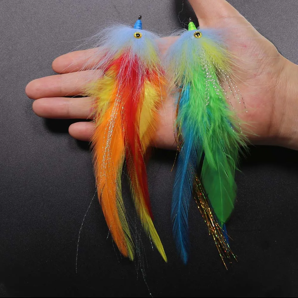 Vampfly 2pcs 2/0# Colorful UV lumo Fox Tail Fish Streamer Fly For Pike Bass Big Game Saltwater Fishing Lure Bait