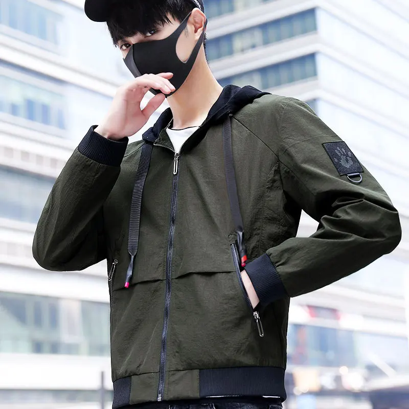 

Young men's hooded casual jacket students trench coat of cultivate one's morality