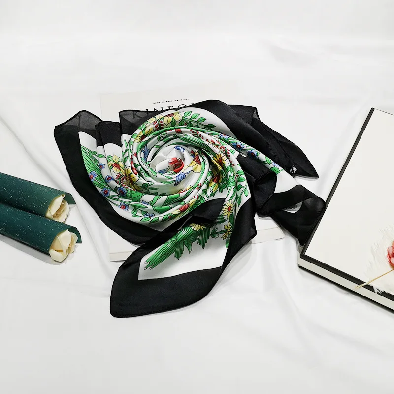 2020 70x70 Flower floral Multipurpose women Silk twill scarf Satin square tie Hairband ladies foulard femme towel bufanda shawl |