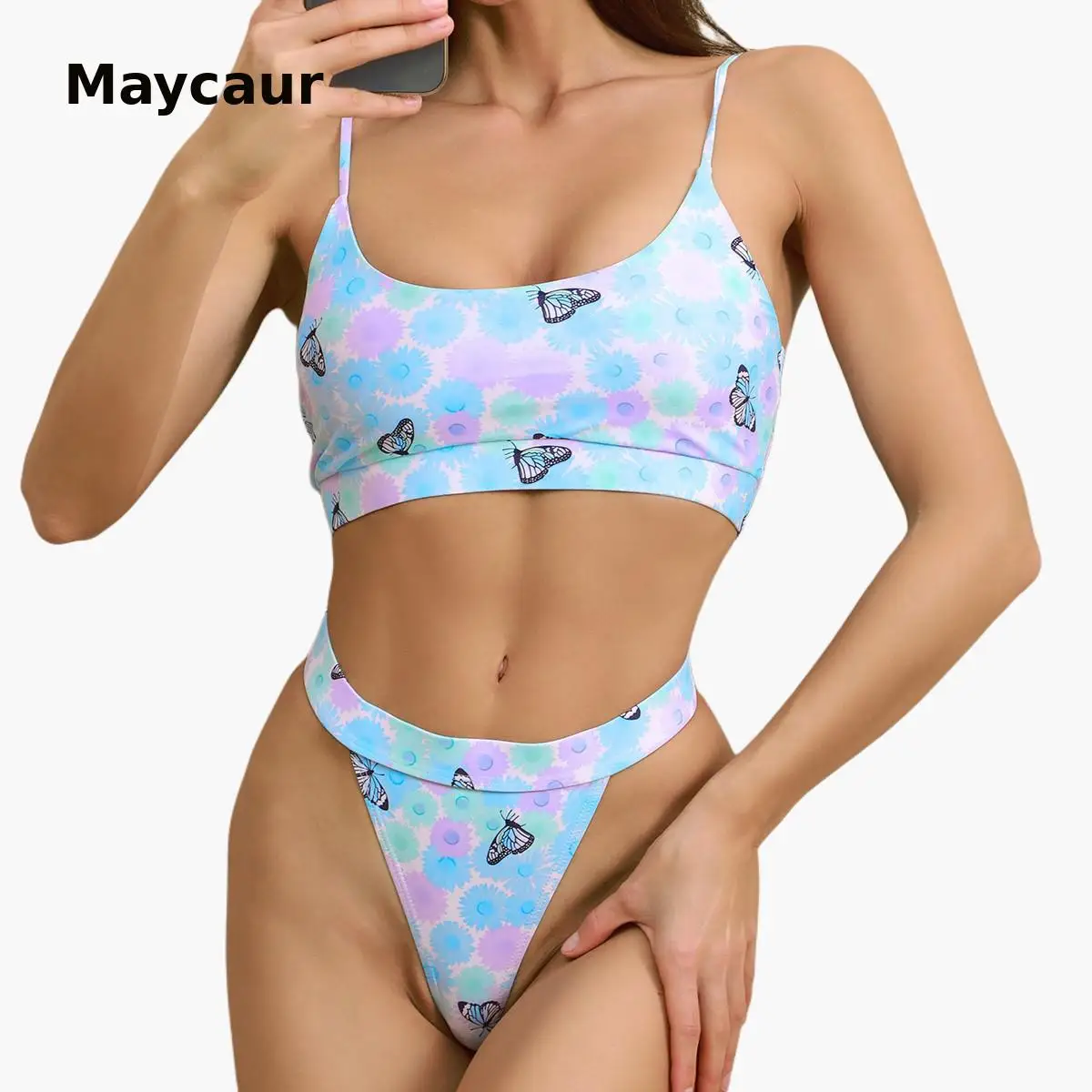 

2021 New High Waist Strapless Sexy Bikini Women Swimwear Swimsuit Padded Bathing Suit Monokin Pure Color