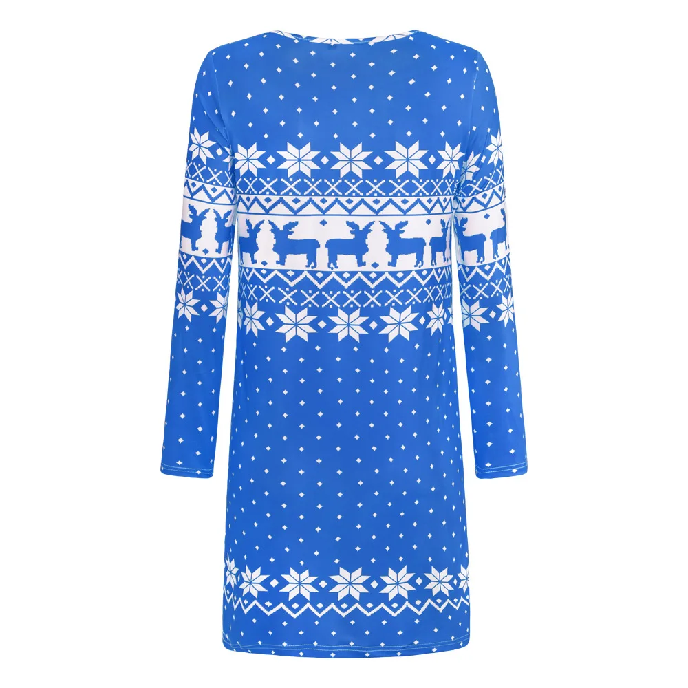 VIEUNSTA новое осенне-зимнее рождественское платье для женщин сексуальное мини-платье с принтом снежинок и оленей повседневное вечернее платье с круглым вырезом и длинным рукавом