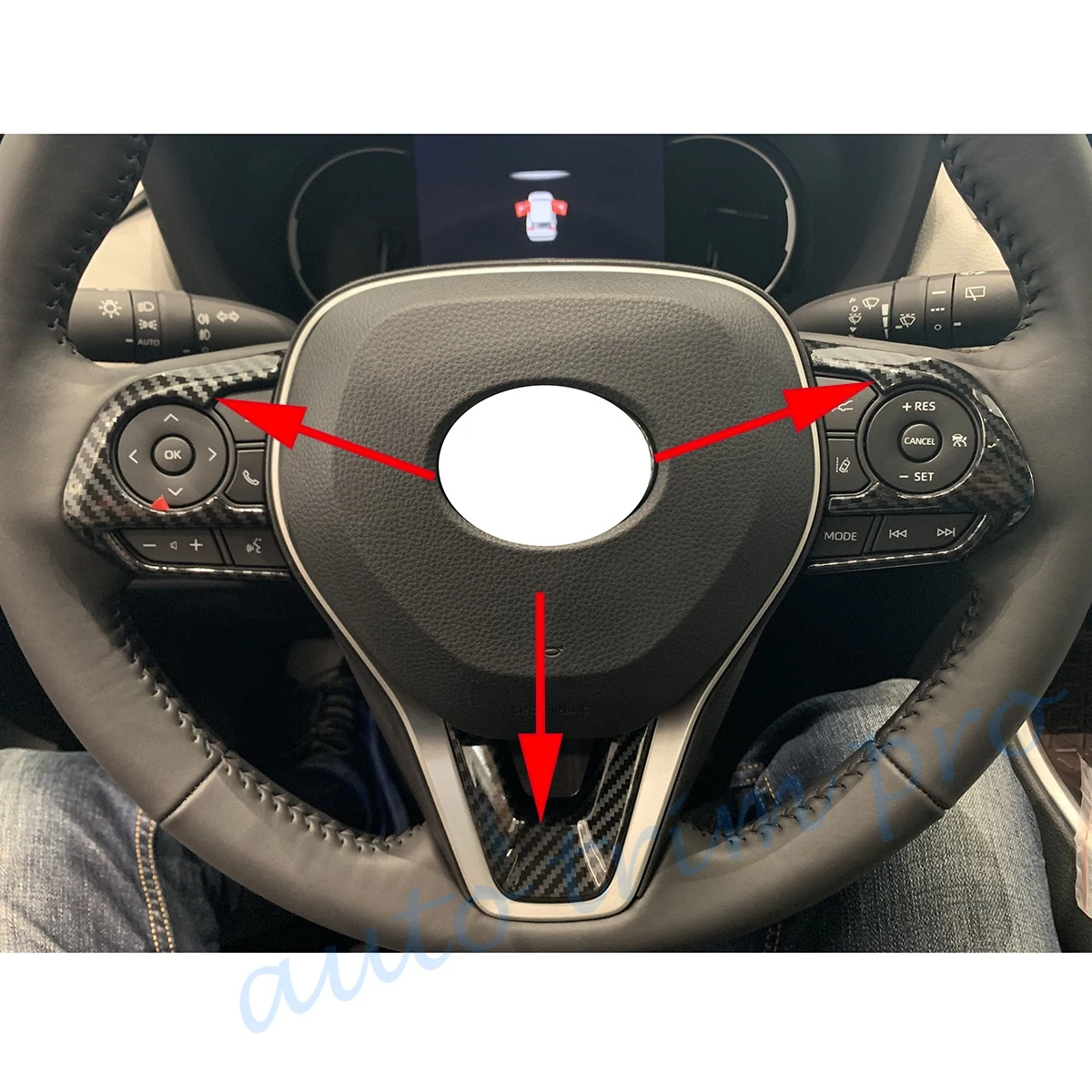 Продажа Переключатель рулевого колеса автомобиля, крышка с блестками, молдинговая отделка для 2019 2020 2021 Toyota RAV4, стильные аксессуары из углеродного в...