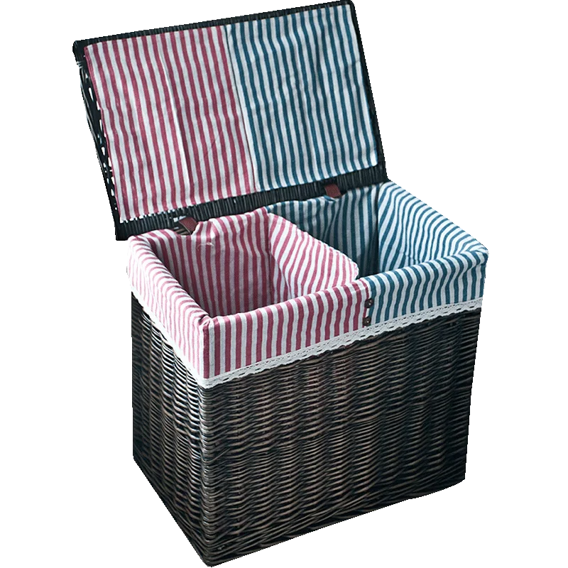 Большая плетеная корзина из ротанга для белья натурального с крышкой коробка