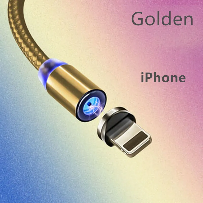 Golden iPhone Магнитный кабель USB для быстрой зарядки кабель usb type C Магнитный кабель для зарядки данных Micro USB кабель для мобильного телефона USB шнур - Цвет: Golden iPhone
