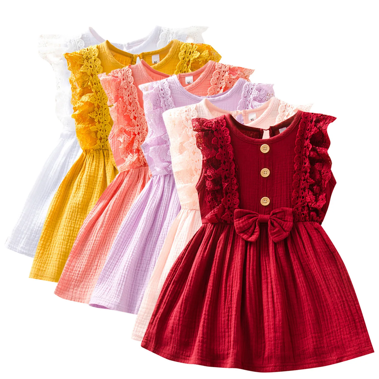 

Детское однотонное платье принцессы, с кружевом, без рукавов, на пуговицах