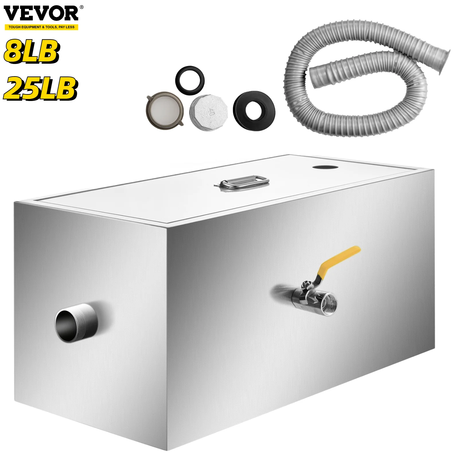 

VEVOR 8/25LB Grease Interceptor Grease Trap Stainless Steel Fractional Filtration for Fast-food Chains Kitchen Commercial Home