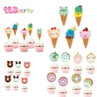 Набор флагов для мороженого, пончиков, торта, украшения для дня рождения, детские украшения для торта, топперы, товары для вечеринки, детский праздник, мороженое, пончики, шары