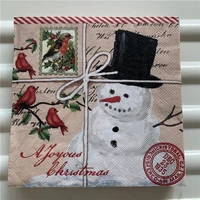 20 vintage christmas napkin paper tissue xmas santa claus deer snow bird handkerchief decoupage wedding birthday party decor