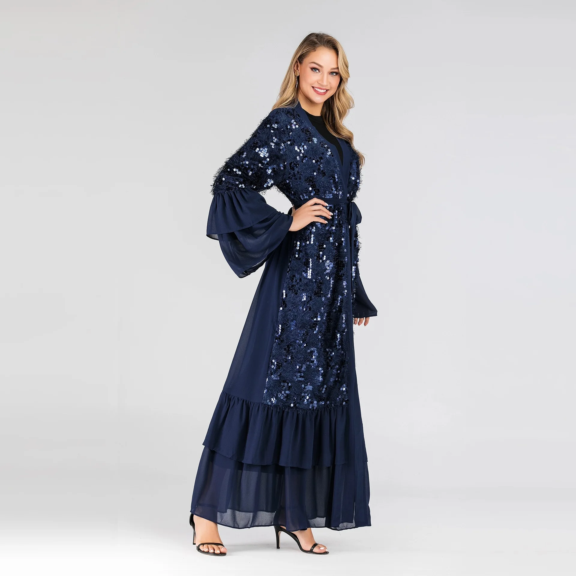 Muslim Women Clothing Gorgeous Handmade Beads Sequins Flared Sleeves Women'S Dresses Muslim Women Clothing Muslim Dress Cm115