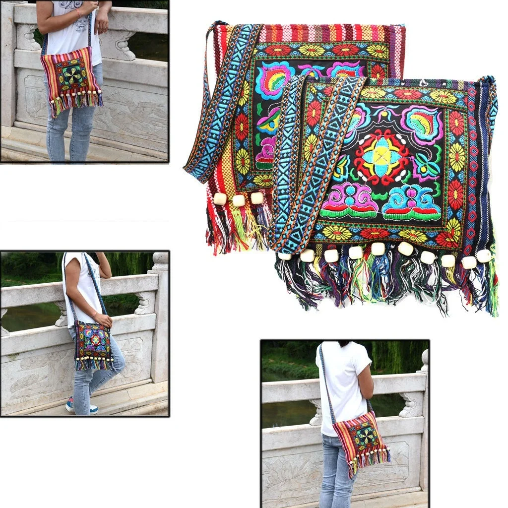 

Vintage Ethnic Tribal Embroidered Tassel Sling Crossbody Boho Hippie Shoulder Bag