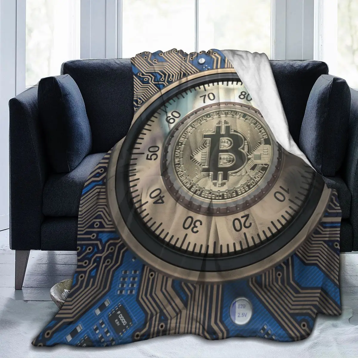 

Manta de franela estampada con personalidad en 3D, ropa de cama suave, cubierta de cama, decoración textil para el hogar, Bitcoi