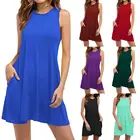 Платье женское пляжное, однотонное, без рукавов, с карманами