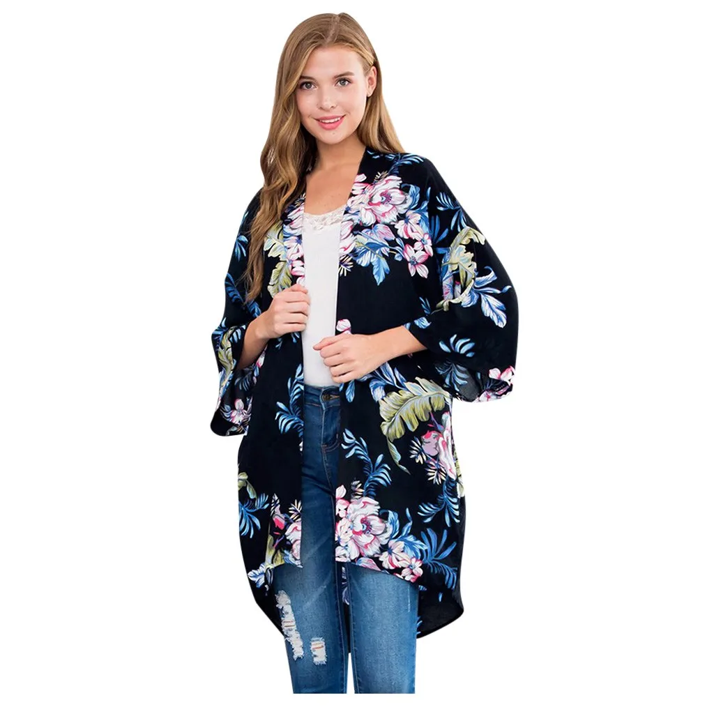 Женский плащ с цветочным принтом осенне зимний Повседневный Свободный кардиган